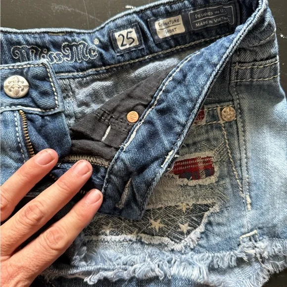 Miss Me Light Blue Jean Shorts with Distressed Pockets - Picture 2 of 3